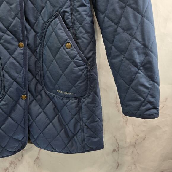 Eddie Bauer Puffer Jacket Womens Small Synthetic Parka Coat Long Blue Snap - Picture 4 of 13